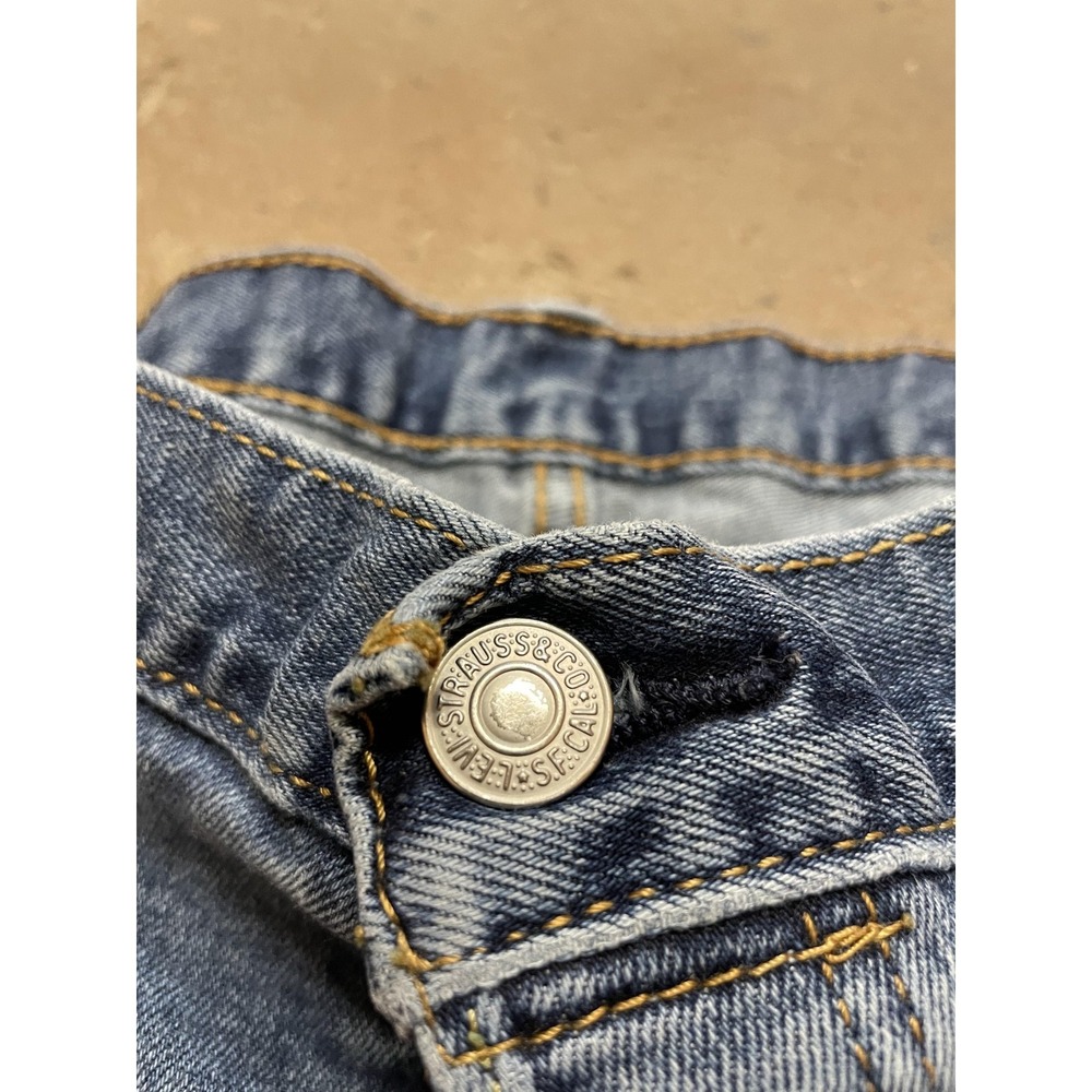 Levis 501 Jeans Mens 42x30 Medium Wash Blue Straight Leg Button Fly Distressed - Picture 5 of 16